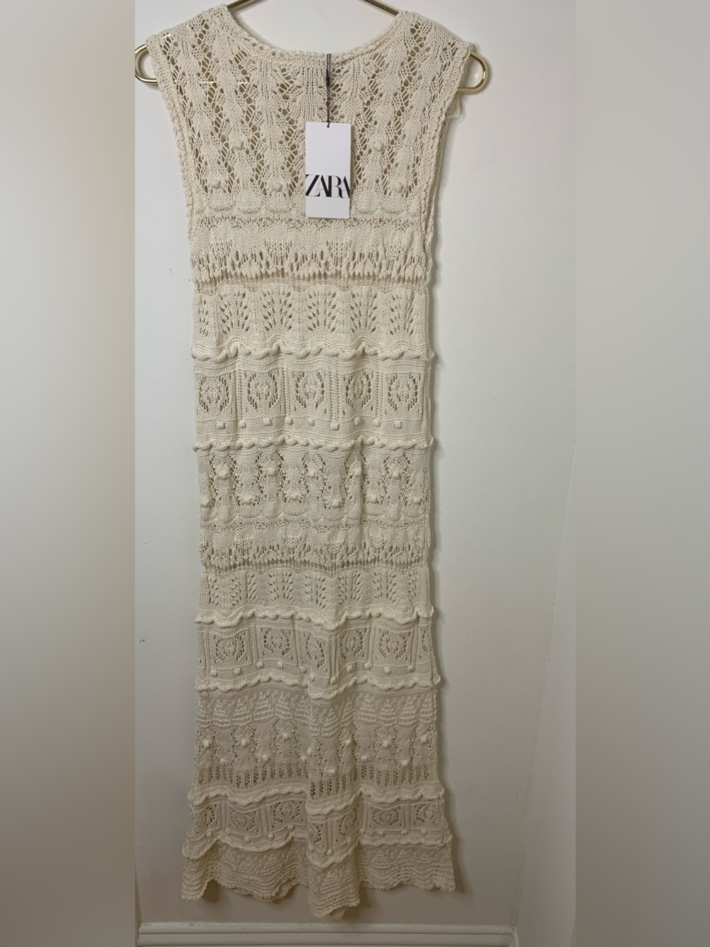 Zara dress midi NWT cream sz medium Knit Textured